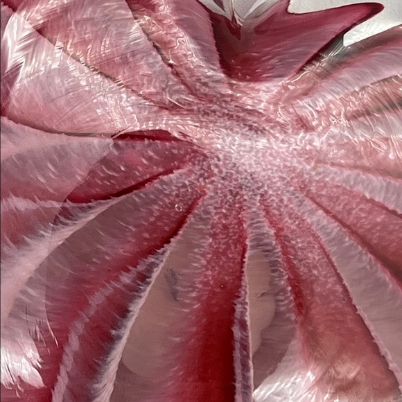 Signed Heart-Shaped Murano-Style Art Glass Paperweight Red and Pink Flower 6” - Picture 3 of 7